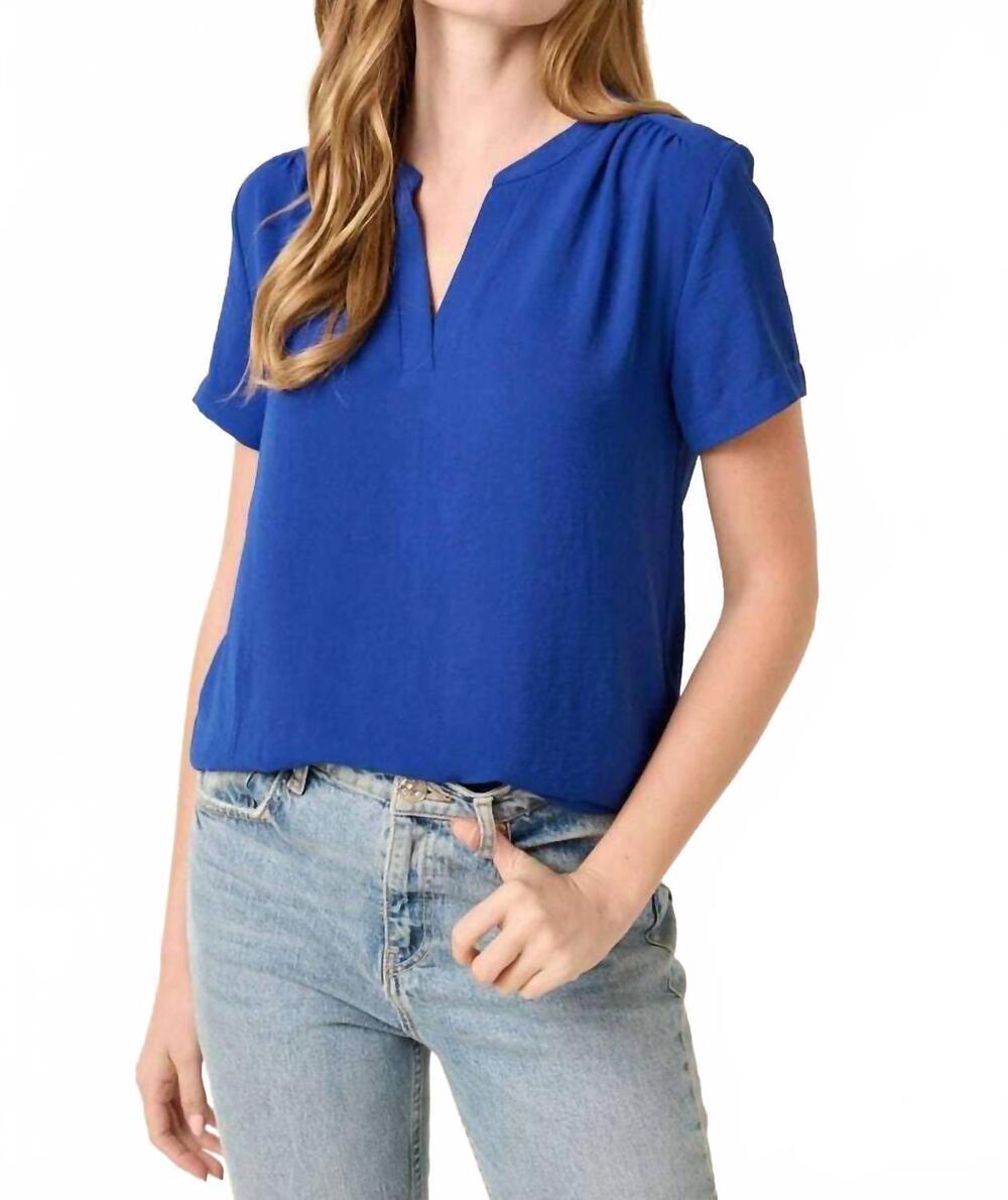 NEW MITTOSHOP noah airflow v-neckline short sleeve top in royal blue